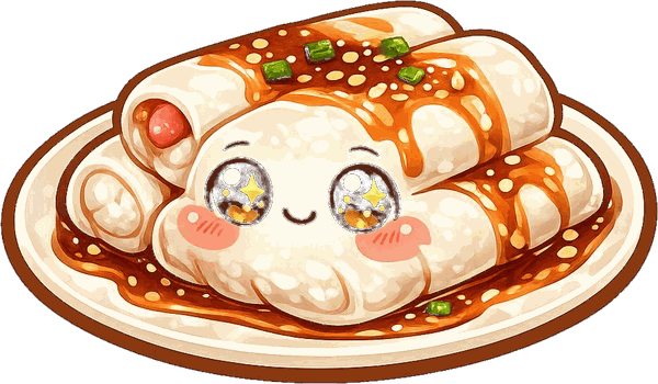 Rice noodle rolls with a face