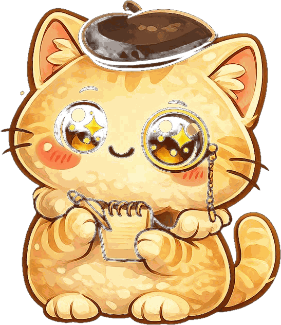 A tabby food critic with beret and monocle